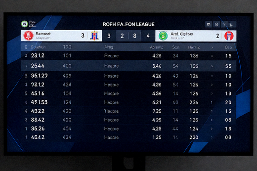 体育数据大屏上展示的联赛积分与排名统计画面